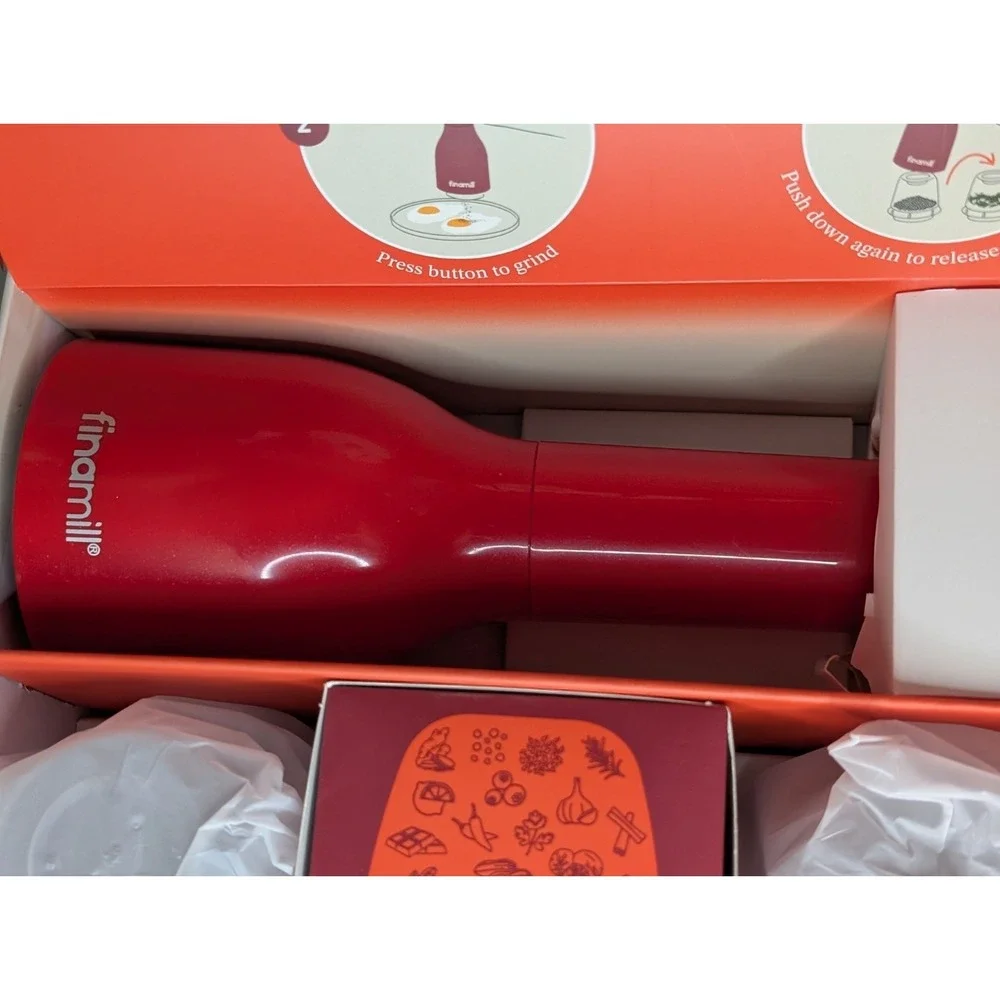 Red FinaMill Set Battery Pepper Mill & Spice Grinder + 2 FinaPods